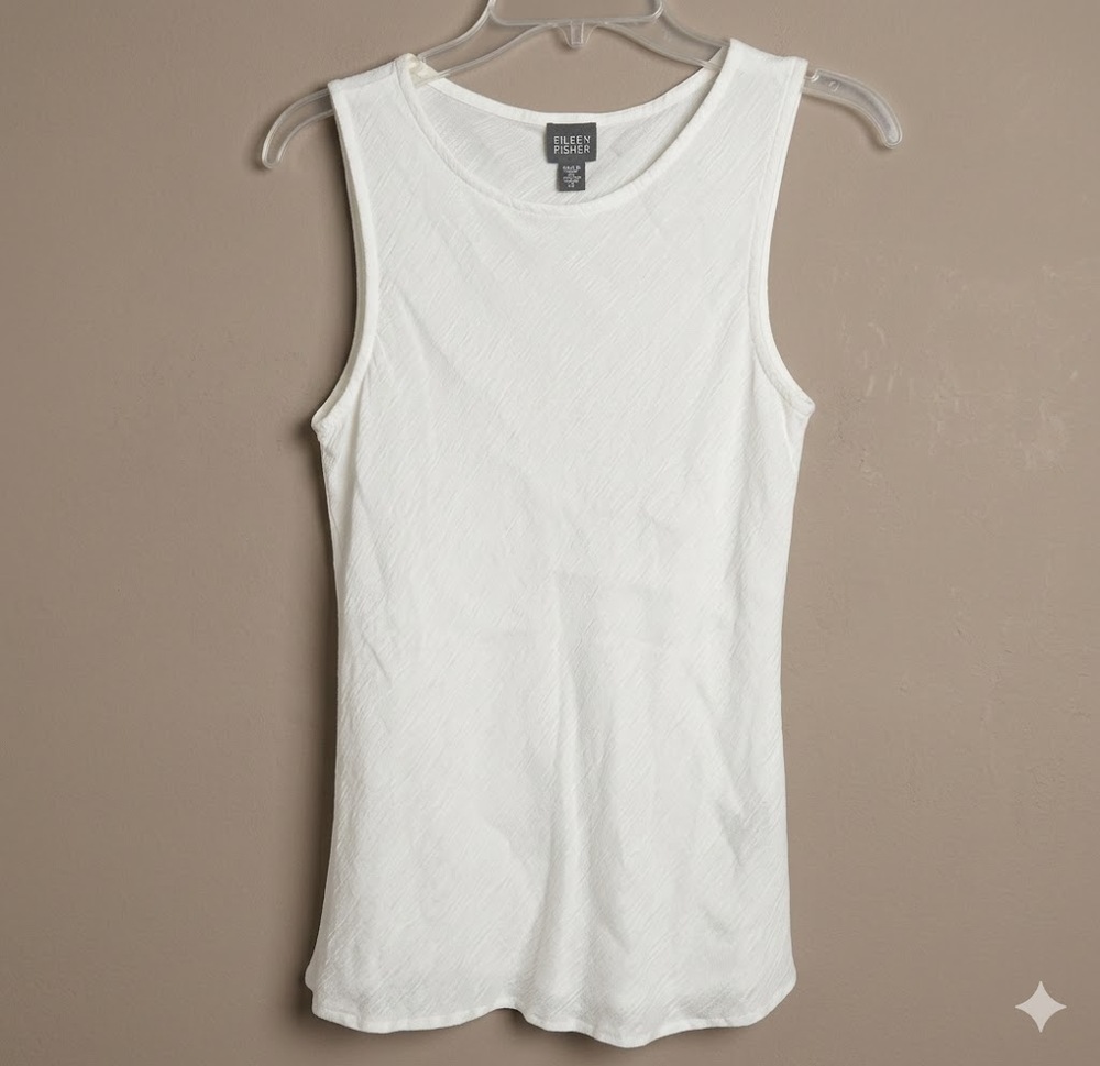 Eileen Fisher Medium women Ivory Linen Cotton Tank Blouse Sleeveless Shirt